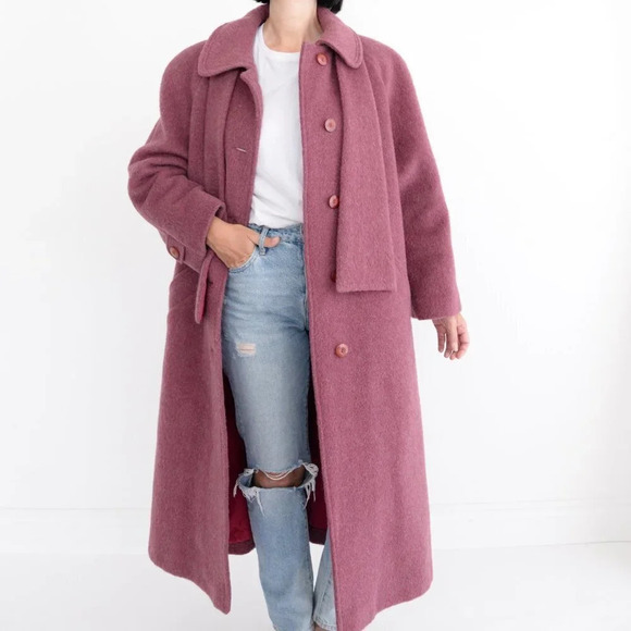 Vintage Fashion Gallery 72% Wool, 18% Mohair  Purple Single Breasted Winter Coat - Picture 3 of 15